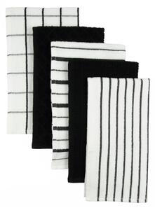 Terry Set of 5 Tea Towels Black