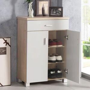 Oak 2 Door 1 Drawer Shoe Cabinet in Grey