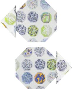 SET OF 2 SPACE MEDAILLONS OCTAGONAL PLACEMATS AND NAPKINS IN WHITE