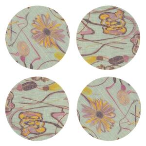 SET OF 8 BOUQUET COATED COASTERS IN GRASS