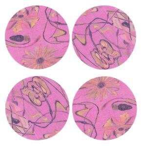 SET OF 8 BOUQUET COATED COASTERS IN PINK
