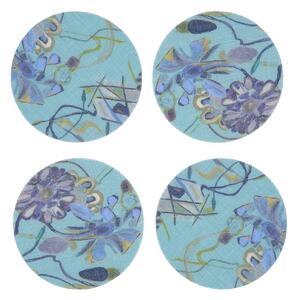 SET OF 8 BOUQUET COATED COASTERS IN LIGHT BLUE