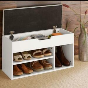 Wooden White Shoe Cabinet With Seating
