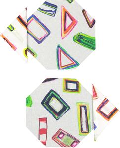 SET OF TWO SPACE SHAPE OCTAGONAL PLACEMATS & NAPKINS IN WHITE