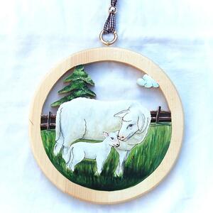 Wooden Picture Sheep and Lamb