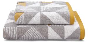 Elements Geo Ochre Towel Grey and Yellow