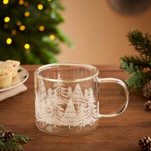 Dunelm White Spruce Trees Clear Glass Mug, 8.5cm x 8.5cm x 7.5cm White