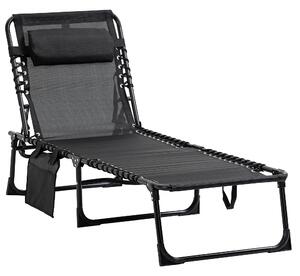Outsunny Folding Camping Bed, Portable Reclining Lounge Chair with Adjustable Backrest & Side Pocket, Black