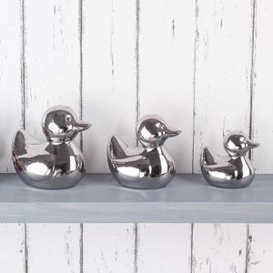Set of 3 Silver Ceramic Ducks Chrome