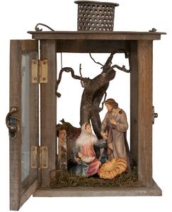 Wooden Lantern with Nativity Crib and family S 13cm