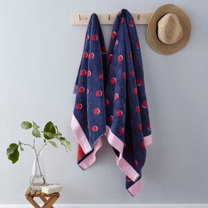 Joules Shadow Spot 100% Cotton Comet Towel Navy and Red