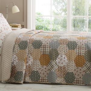 Catherine Lansfield Floral Patchwork Quilt Natural