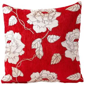 Chenille Rose Filled Cushion Red