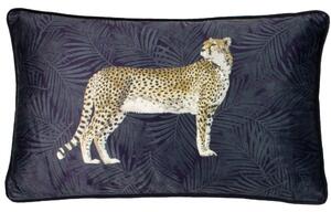 Cheetah Forest Velvet 30cm x 50cm Boudoir Filled Cushion Navy