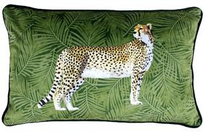 Cheetah Forest Velvet 30cm x 50cm Filled Boudoir Green