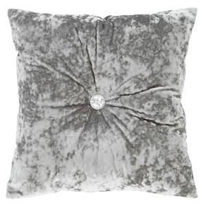 Catherine Lansfield Crushed Velvet Diamante Button 45cm x 45cm Filled Cushion Silver