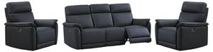 Canton Electric Recliner Leather 3+1+1 Sofa Suite In Navy