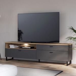 Kanata Wooden TV Stand 2 Flip Doors 1 Drawer In Grey Oak With LED