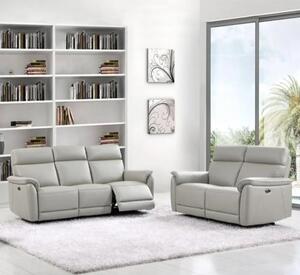 Canton Electric Recliner Leather 3+2 Sofa Suite In Light Grey