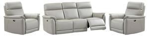 Canton Electric Recliner Leather 3+1+1 Sofa Suite In Light Grey