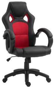 Vinsetto Swivel Desk Chair with Wheels, High Back Faux Leather Computer Chair for Home Office with Armrests, Black & Red