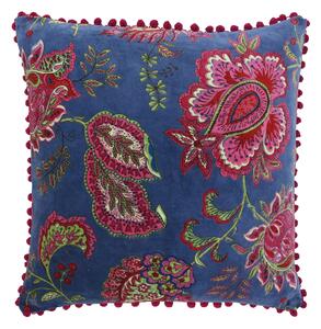 Paoletti Malisa Blue Floral Velvet Cushion Blue