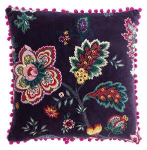 Paoletti Palampur Floral Velvet Cushion Damson (Purple)