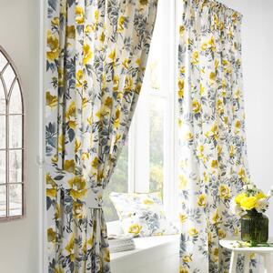 Peony Country Floral Pencil Pleat Curtains Ochre