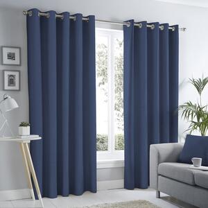 Fusion Sorbonne Lined Ready Made Eyelet Curtains Navy