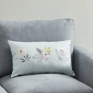 Blooms Trio of Flowers Cushion Blue, Yellow and Pink