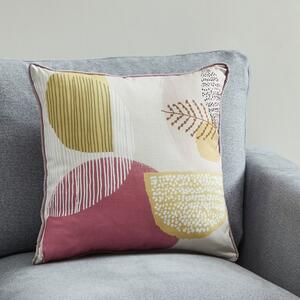 Modern Leaves Abstract Cushion White, Pink and Yellow