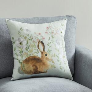 Meadow Floral Rabbit Cushion Green, Brown and Pink