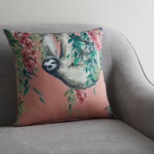 Sloth Jungle Print Cushion Pink/Green/White