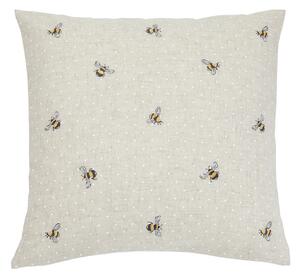 Embroidered Bees Natural Cushion Grey, White and Yellow