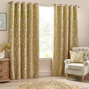 Wylder Nature Sophia Floral Jacquard Ready Made Eyelet Curtains Gold
