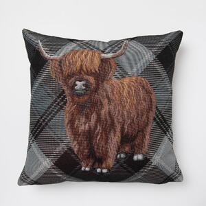 Highland Cow Tapestry Cushion Grey, Black and Brown