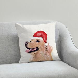 Golden Retriever Christmas Hat Cushion White, Brown and Red