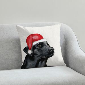 Labrador Christmas Hat Cushion White, Grey and Red