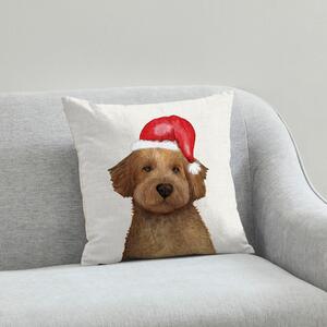 Cockapoo Christmas Hat Cushion White, Brown and Red