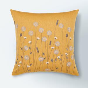 Scandi Floral Cushion Yellow/Grey