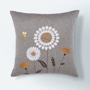 Scandi Large Floral Cushion Grey Grey/White/Yellow