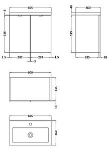 Balterley Dynamic 600mm Wall Hung Compact Door Unit with Basin - Gloss Grey