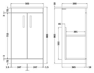 Balterley Rio 500mm Freestanding 2 Door Vanity With Worktop - Driftwood