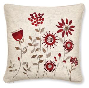 Scandi Field Embroidered Cushion Red