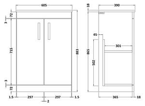 Balterley Rio 600mm Freestanding 2 Door Vanity With Worktop - Gloss White