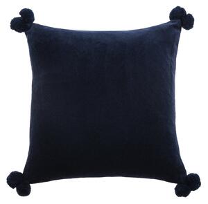 Clara Velvet Square Pom Cushion Blue