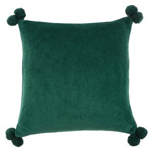 Clara Velvet Square Pom Pom Cushion Green