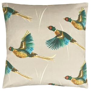 Country Flying Pheasants 43cm Polyester Velvet Cushion | Roseland