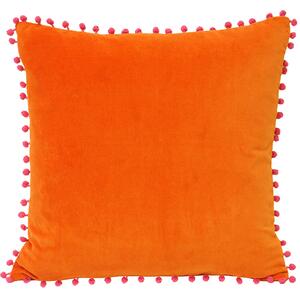 Velvet Pom Pom Cushion Orange