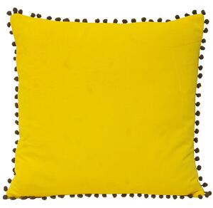 Velvet Pom Pom Cushion Yellow